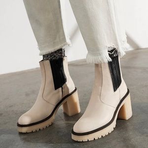 Free People Womens James Leather Block Heel Chelsea Platform Boot White